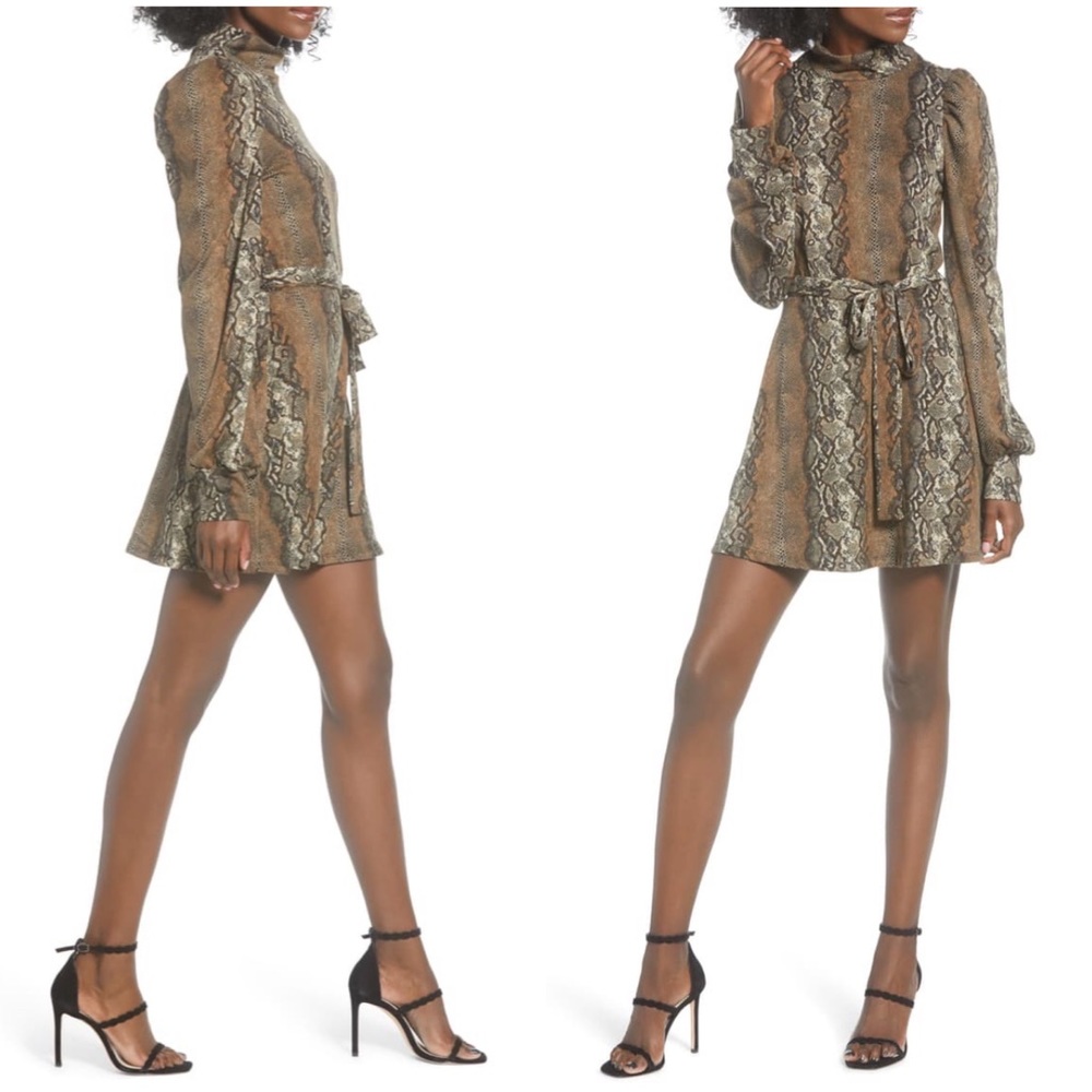 Leith Mock Neck Snake Print Minidress